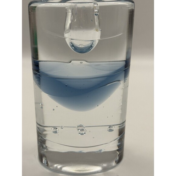 Vintage Clear & Blue Art Glass Tealight Candle Holder Bubble Design Modern - Picture 8 of 10